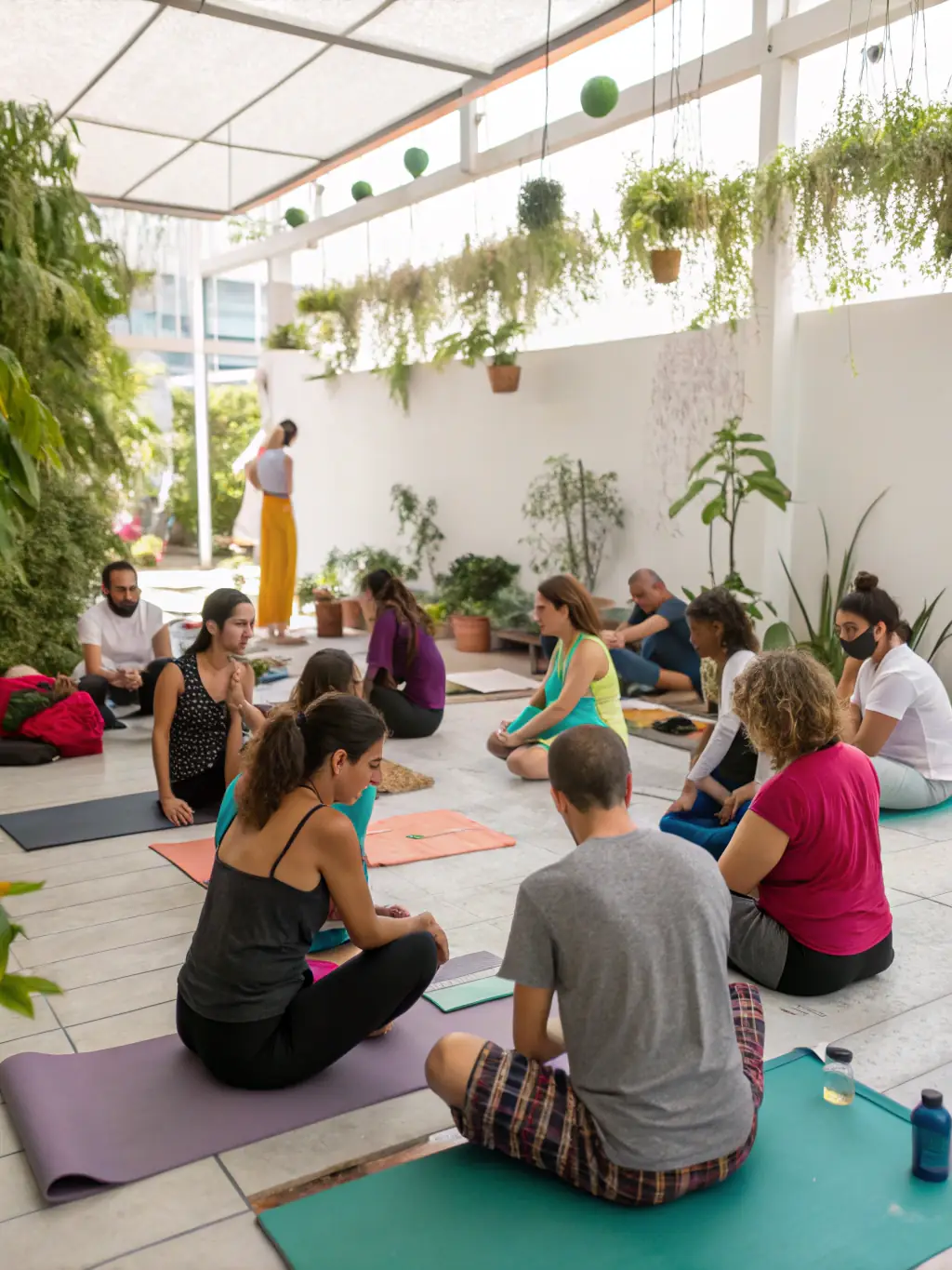 A professional image of employees participating in a corporate wellness program, possibly during a fitness class or health seminar, highlighting a focus on employee health.