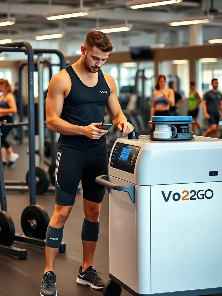 A graph showing VO₂ max results being explained by a Vo2GO consultant to an athlete, highlighting key performance indicators.